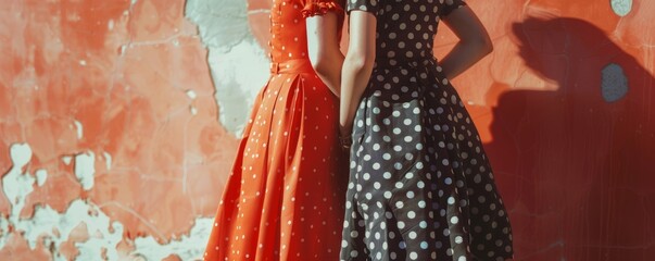 Wall Mural - Vintage fashion with polka dot dresses, 4K hyperrealistic photo