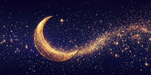 Wall Mural - Golden Crescent Moon with Sparkling Stardust Trail