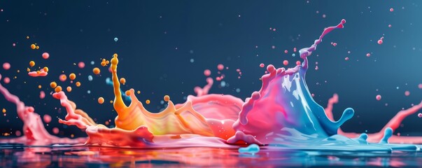 Wall Mural - Brightly colored splashes forming an abstract shape, 4K hyperrealistic photo