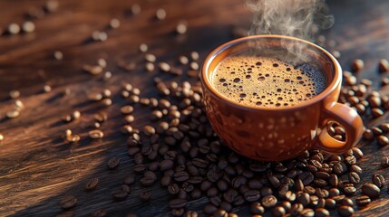 Wall Mural - Exquisite Coffee Details: Texture of Beans, Gleaming Cup, Steam Swirls for Realism and Aesthetics