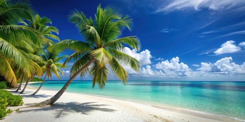 A tropical beach vacation with palm trees, white sand, and turquoise water , vacation, paradise, relaxation, travel