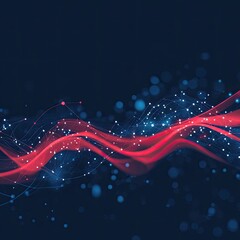 Wall Mural - abstract digital wave design in red and blue with glowing particles on a dark background, perfect fo