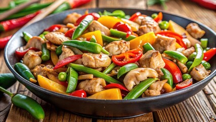 Wall Mural - A close-up shot of a delicious chicken stir-fry with colorful vegetables , cooking, food, meal, healthy, delicious, fresh