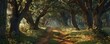 © Sanych - Forest path lined with ancient oak trees, 4K hyperrealistic photo