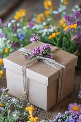 Wall Mural - Charming Gift Box Adorned with Vibrant Wildflowers