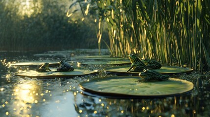 Wall Mural - Frogs on Lily Pads