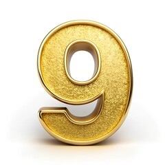 Wall Mural - the number 9 with a shiny gold effect on a white background