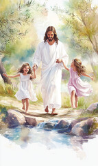 Jesus Christ and religion background with child