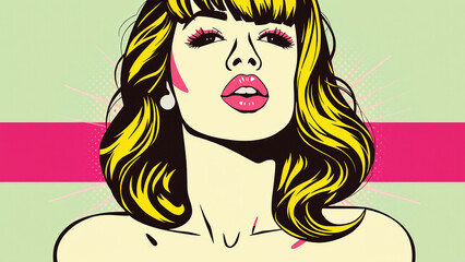 Pop art woman portrait with bold colors
