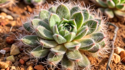 A succulent plant with thick green leaves on gravel.