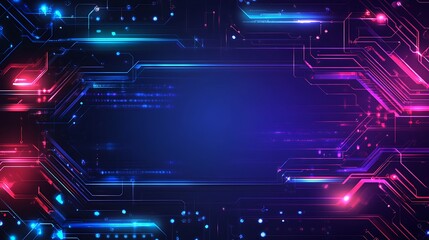 Fototapete - Abstract Futuristic Technology Background with Glowing Circuitry and Digital Data