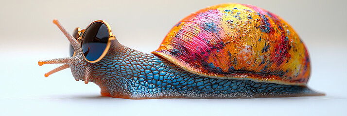 Wall Mural - A colorful snail with sunglasses, a fun and unique image.