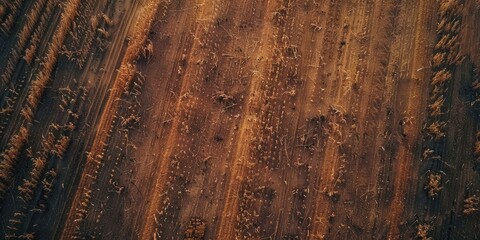 Sticker - Aerial view of corn plantation field decimated by intense summer drought resulting in subpar crop quality for harvest