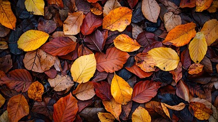Wall Mural - Autumn leaves scattered on the forest floor, creating a vibrant and natural tapestry of fall foliage.