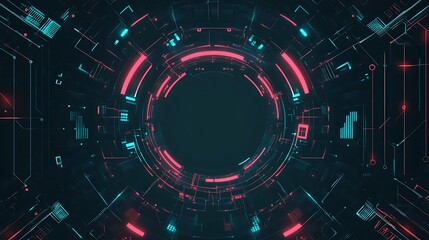 Abstract Digital Interface with Circular Glowing Lines