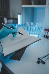 Wall Mural - working atmosphere in the laboratory, chemistry and science specialist working in a lab with various
