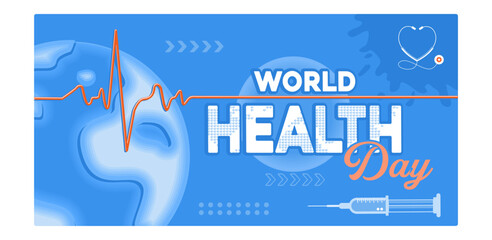 Commemoration of World Health Day, April 7. Medical equipment on a blue background. World Health Day concept. Flat vector illustration.