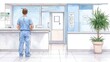 © Firefly - Man in scrubs ending the workday by updating patient records, watercolor, ensuring accuracy in care.