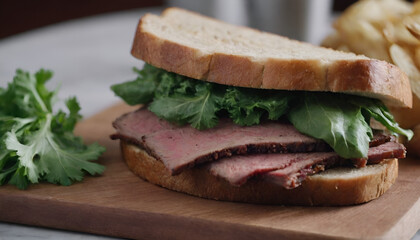 Sticker - pastrami on rye sandwich on a wooden board