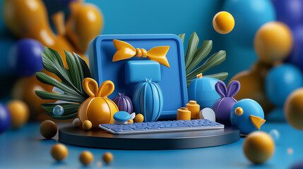 3D rendering of a website’s front-end elements, immersive web design, advanced user interface development