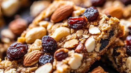 A detailed shot of a cookie with nuts and dried fruit, highlighting the texture and ingredients of a healthy treat.