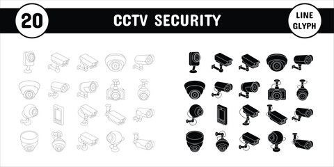 Wall Mural - CCTV Security Line Glyph Vector Illustration Icon Sticker Set Design Materials