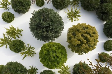 Wall Mural - Aerial Perspective of Plinia Cauliflora and Viburnum Dentatum Trees on White Background