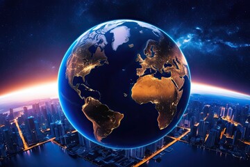 Wall Mural - stunning nighttime earth globe visualization from space highlighting city lights and cosmic backgrou
