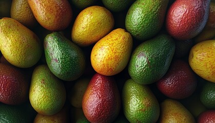 Wall Mural - Avocado fruits closeup pattern green seamless organic agriculture market background