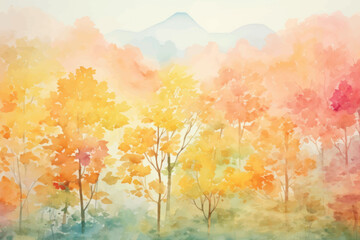 Sticker - Vibrant autumn watercolor landscape