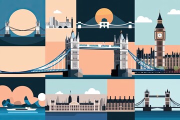 Minimalist Contemporary Collage Art of London Bridge in the UK