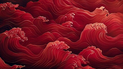 Abstract Red Wave Pattern with Golden Lines