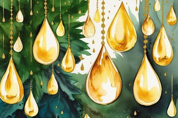 Vibrant Watercolor Painting of Golden Raindrop Flowers for Festive Decoration