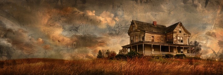 Canvas Print - Weathered derelict house featuring a vintage texture