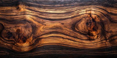 Close-up of rich, dark wood grain with intricate patterns and knots.