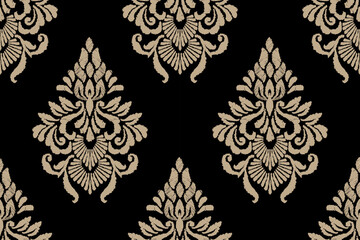 Wall Mural - Hand draw Ikat floral paisley embroidery.Ikat ethnic oriental pattern traditional.black background.great for background ,curtain, carpet, wallpaper, clothing, wrapping,batik.