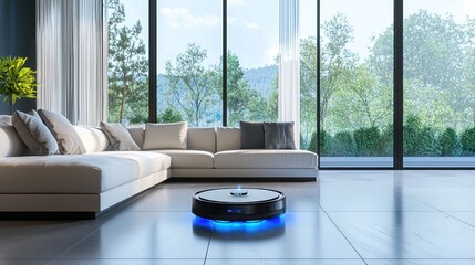 Sticker - Modern Living Room with Robotic Vacuum Cleaner