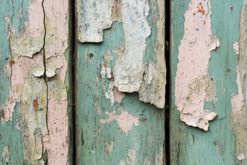 Wall Mural - Texture of weathered wood with peeling paint in a forest