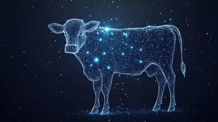 Wall Mural - abstract image of a cow in the form of a starry sky or space, consisting of points, lines, and shape