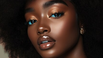 a beauty photoshoot celebrating black beauty, featuring diverse skin tones, natural hairstyles, and 