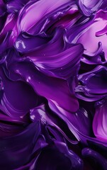 Wall Mural - Vibrant abstract texture featuring flowing shades of purple paint, showcasing depth and movement with a glossy finish.