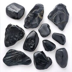 Wall Mural - Group Set Black Stones isolated on white 