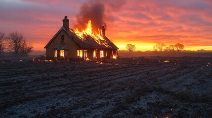 Sticker - Burning House at Sunset