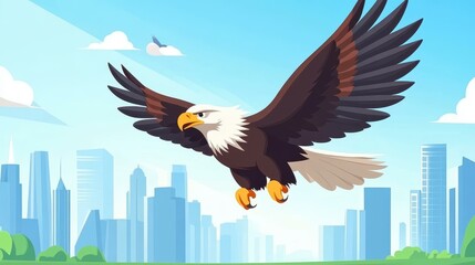 Canvas Print - A stunning cartoon of a bald eagle in flight, showcasing its strength and fierce instincts against a textured backdrop.