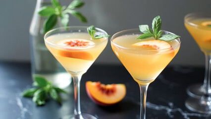 Poster - Peach Martini Cocktails with Fresh Mint