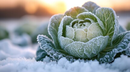 Wall Mural - Frost-Covered Cabbage in Winter