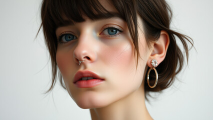 Poster - Close-up Portrait of Young Woman with Blue Eyes and Piercing