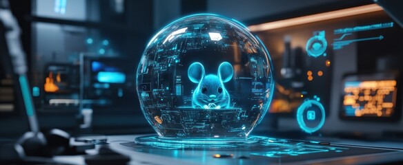 Wall Mural - A Digital Hologram of a Mouse in a Laboratory Setting