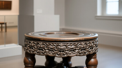 Poster - Ornate Wooden Table in a Museum Setting