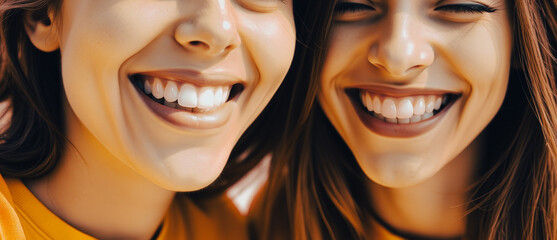 Wall Mural - Close up of two beautiful women smiling